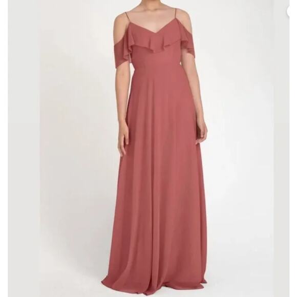 Jenny Yoo Mila Dusty Rose Chiffon Gown Size 10 Bridesmaid Wedding Guest Formal